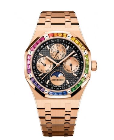 Audemars Piguet Royal Oak Perpetual Calendar 41 Pink Gold Rainbow Black Replica Watch 16614OR.YY.1220OR.01