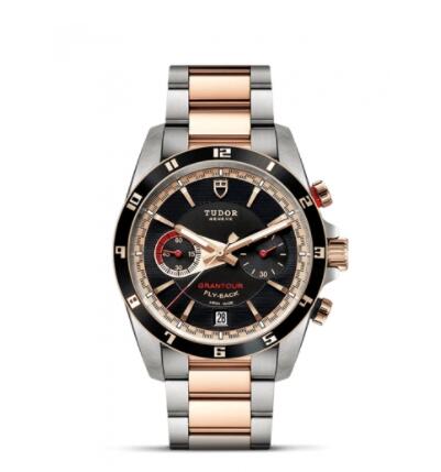 Tudor Grantour Flyback Stainless Steel Pink Gold Black Bracelet Replica Watch 20551n-0001