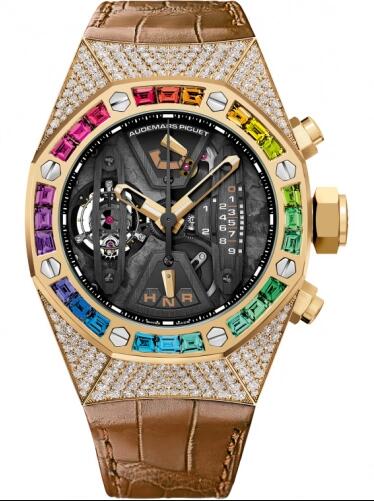 Audemars Piguet Royal Oak Concept Tourbillon Chronograph Yellow Gold Rainbow Replica Watch 26235BA.YY.D502CR.01