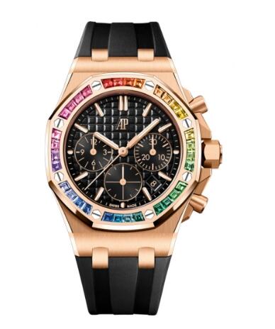 Audemars Piguet Royal Oak OffShore 26231 Lady Chronograph Pink Gold Rainbow Black Replica Watch 26236OR.YY.D002CA.01