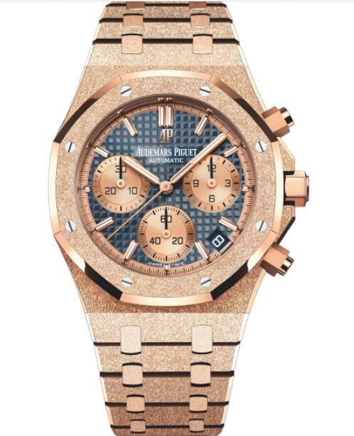 Audemars Piguet Royal Oak Chronograph 41 Frosted Pink Gold Blue Bracelet Replica Watch 26239OR.GG.1224OR.01