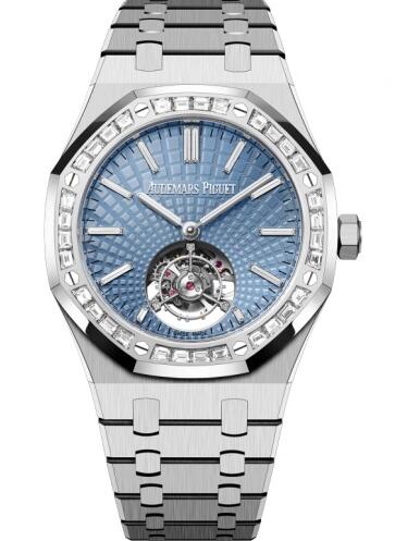 Audemars Piguet Royal Oak Self-Winding Flying Tourbillon Platinum Baguette Ice Blue Replica Watch 26535PT.ZZ.1220PT.01