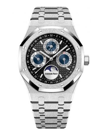 Audemars Piguet Royal Oak Perpetual Calendar 41 Frosted White Gold Black Replica Watch 26574BC.GG.1224BC.01