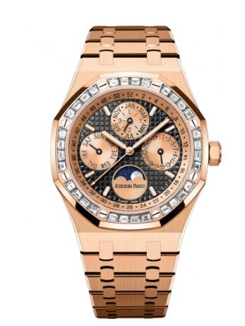 Audemars Piguet Royal Oak Perpetual Calendar 41 Pink Gold Baguette Black Replica Watch 26614OR.ZZ.1220OR.01