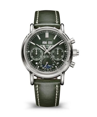 Patek Philippe Perpetual Calendar Split-Seconds Chronograph 5204 White Gold Olive Replica Watch 5204G-001