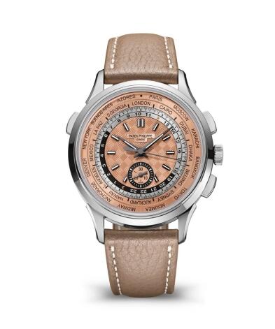 Patek Philippe World Time Chronograph 5935 Stainless Steel Salmon Replica Watch 5935A-001
