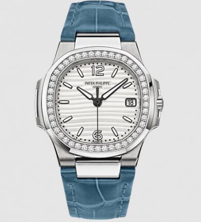 Patek Philippe Nautilus 7010 White Gold Silvery White Strap Replica Watch 7010G-011