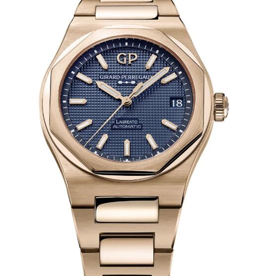 GIRARD-PERREGAUX Laureato 42 mm Pink Gold Ultramarine Blue Replica Watch 81010-52-436-52A