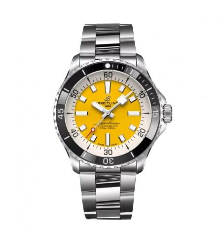 Breitling SuperOcean Automatic 42 Stainless Steel Yellow Bracelet Replica Watch A17375211I1A1