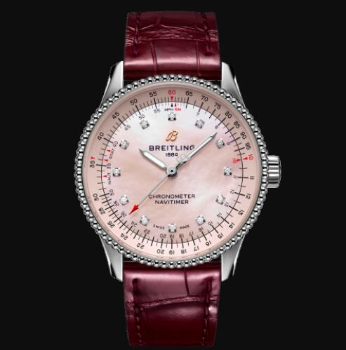 Breitling Navitimer 1 35 Automatic Stainless Steel Pink MOP eComm Croco Replica Watch A173951A1K1P1