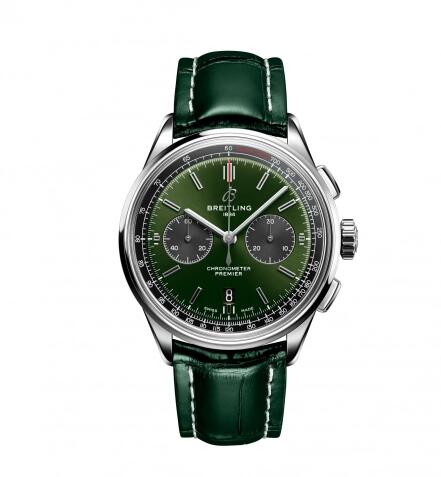 Breitling Premier B01 Chronograph 42 Stainless Steel Green Alligator Pin Replica Watch AB0118221L1P2