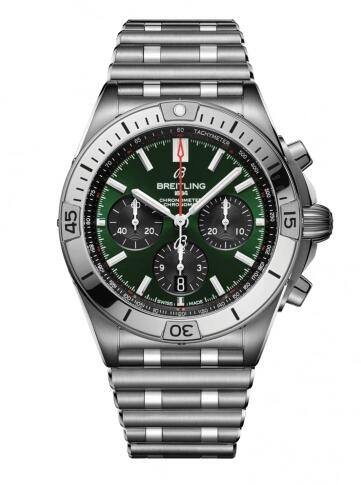 Breitling Chronomat B01 42 Stainless Steel Green Rouleaux Replica Watch AB0134101L1A1