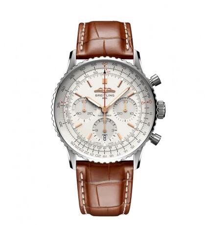 2022 Breitling Navitimer B01 Chronograph 41 Stainless Steel Silver Alligator Folding Replica Watch AB0139211G1P1