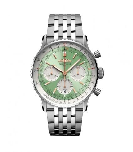 2022 Breitling Navitimer B01 Chronograph 41 Stainless Steel Mint Green Bracelet Replica Watch AB0139211L1A1