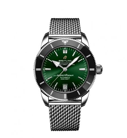Replica Breitling Superocean Heritage II 42 Stainless Steel Black Green Bracelet Watch AB2010121L1A1