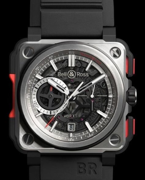 Bell & Ross Replica Watch BR-X1 Skeleton Chronograph AVIATION BR X1-CE-TI-RED Titanium and ceramic - Rubber bracelet