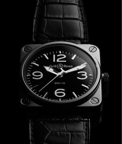 Bell & Ross Replica Watch BR 01-92 Ceramic AVIATION BR0192-BL-CER/SCR Polished Black Ceramic - Alligator Strap