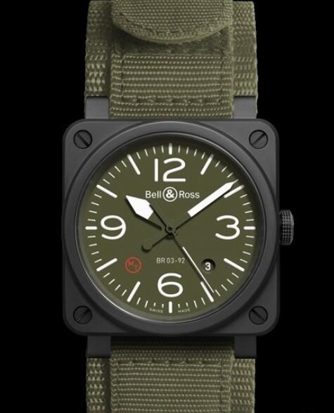 Bell & Ross Replica Watch BR03-92 CERAMIC MILITARY TYPE AVIATION BR03-92-MIL-CE Ceramic - Canvas Strap
