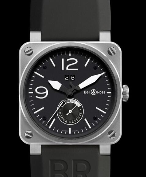 Bell & Ross Replica Watch BR 03-90 Grande Date & Réserve de Marche AVIATION BR0390-BL-ST Steel - Rubber Bracelet