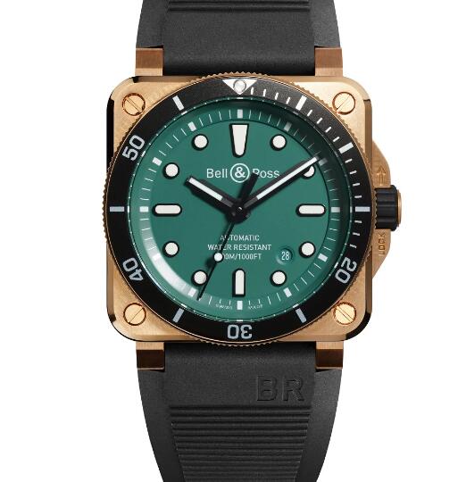 Replica BELL and ROSS BR 03-92 Diver Black & Green Bronze Watch BR0392-D-LT-BR/SRB