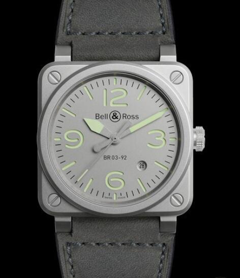 Bell & Ross INSTRUMENTS Replica Watch BR 03-92 Horolum BR0392-GR-ST/SCA Bead Blasted Steel - Calfskin Strap