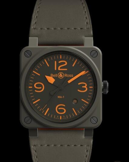 Bell & Ross INSTRUMENTS Replica Watch BR03-92-MA-1 BR0392-KRO-CE/SCA Ceramic - Khaki Dial - Strap Calfskin Leather