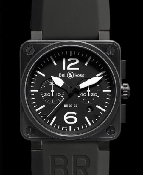 Bell & Ross Replica Watch BR 03-94 Carbon AVIATION BR0394-BL-CA Matte Black PVD Steel - Rubber Strap