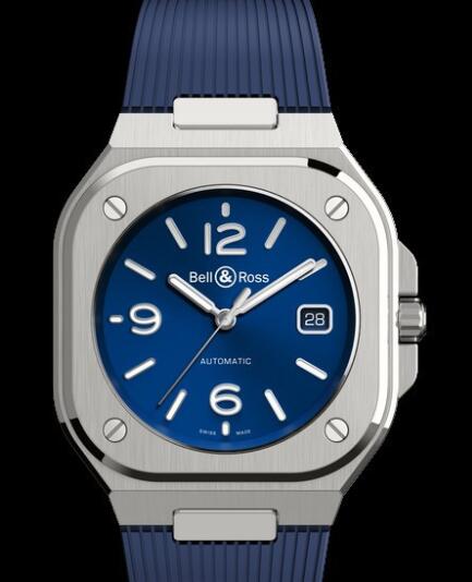 Bell & Ross INSTRUMENTS Replica Watch BR05 Blue Steel BR05A-BLU-ST/SRB Satin-Polished Steel - Blue Dial - Strap Rubber