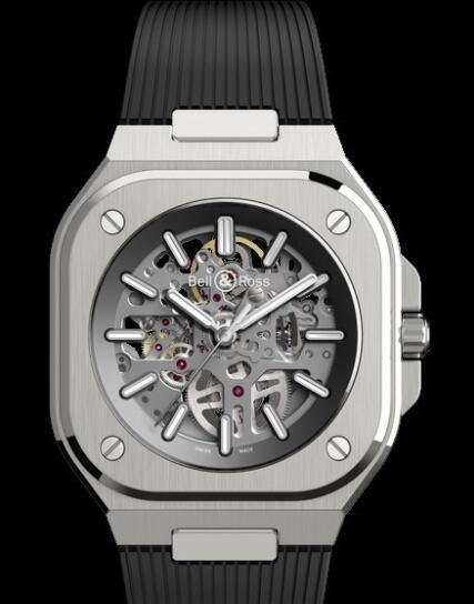 Bell & Ross INSTRUMENTS Replica Watch BR05 Skeleton BR05A-GR-SK-ST/SRB Satin-Polished Steel - Strap Rubber