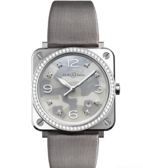 Bell & Ross Replica Watch AVIATION BRS Grey Camouflage BRS-CAMO-ST-LGD Steel - Diamonds - Mother-of-Pearl Dial - Satin Strap