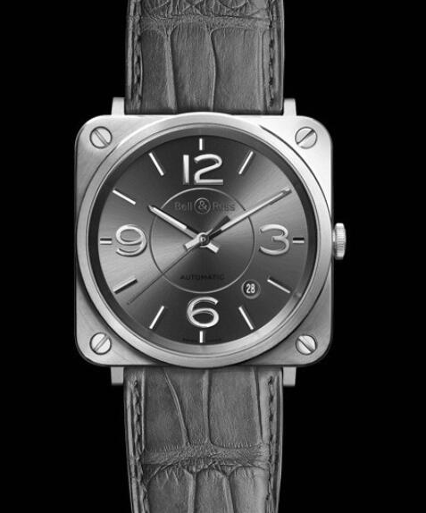 Bell & Ross Replica Watch AVIATION BR S Officer Ruthenium BRS92-RU-ST/SCR Steel - Aligator Bracelet