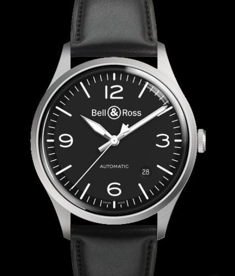 Replica Bell and Ross Watch BR V1-92 Black Steel VINTAGE BRV192-BL-ST/SCA Steel - Calfskin Strap