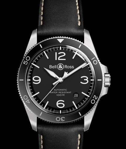 Replica Bell and Ross Watch BR V2-92 Black Steel VINTAGE BRV292-BL-ST/SCA Steel - Calfskin Strap