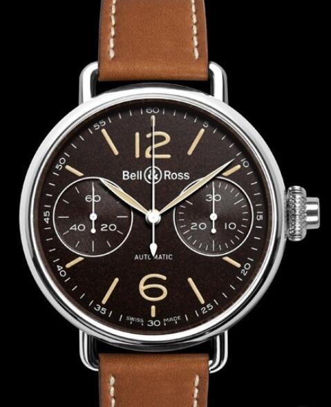 Bell & Ross VINTAGE Replica Watch WW1 Chronographe Monopoussoir Heritage BRWW1-MONO-HER/SCA Steel - Calfskin Leather Strap