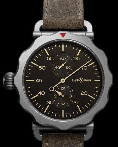 Bell & Ross VINTAGE Replica Watch WW2 Régulateur Heritage BRWW2-REG-HER/SCA Grey PVD Steel - Distressed Calfskin Leather Strap