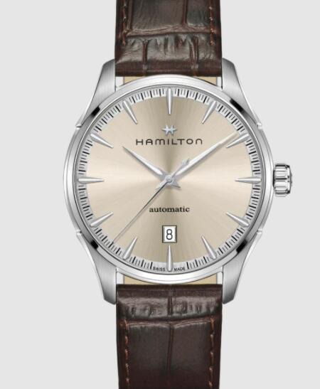 Hamilton Jazzmaster Auto 40mm Stainless steel Light brown dial nickeled indexes Brown leather Watch AAA H32475520