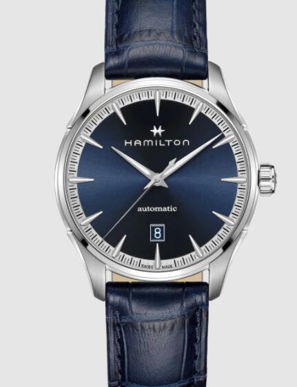 Hamilton Jazzmaster Auto 40mm Stainless steel Blue and silver dial nikel indexes Blue leather Watch AAA H32475640