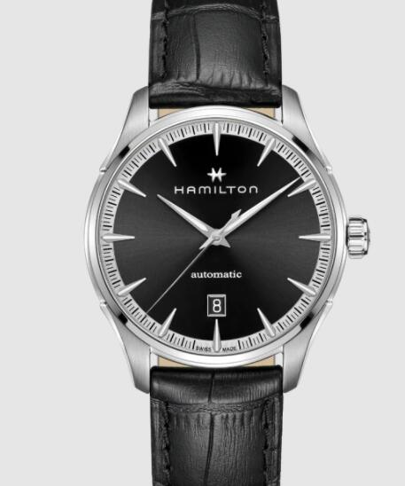 Hamilton Jazzmaster Auto 40mm Stainless steel Black and silver dial nikel indexes Black leather Watch AAA H32475730