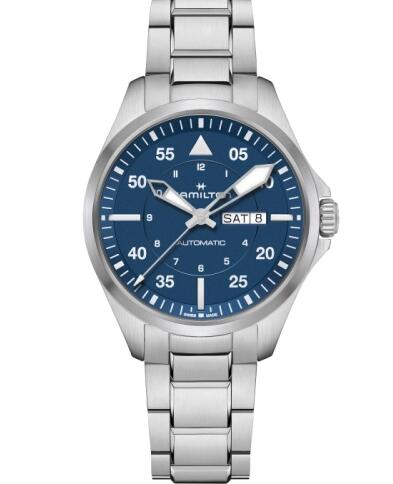 Hamilton Khaki Aviation Pilot Day Date Auto 42 Stainless Steel Blue Bracelet Replica Watch H64635140