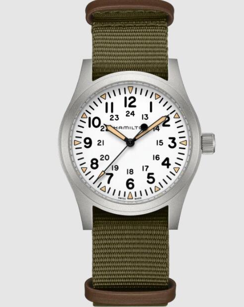 Hamilton Khaki Field Mechanical White dial Green Nato strap Copy Watch AAA H69529913