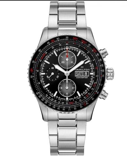 Hamilton Khaki Aviation Converter Auto Chrono Stainless Steel Black Bracelet Replica Watch H76726130