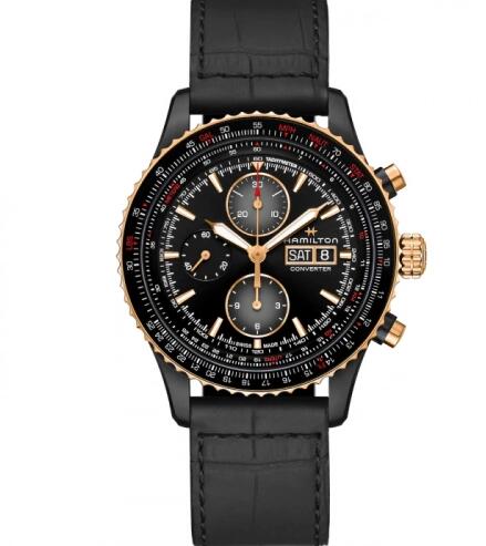 Hamilton Khaki Aviation Converter Auto Chrono PVD Rose Gold Black Replica Watch H76736730