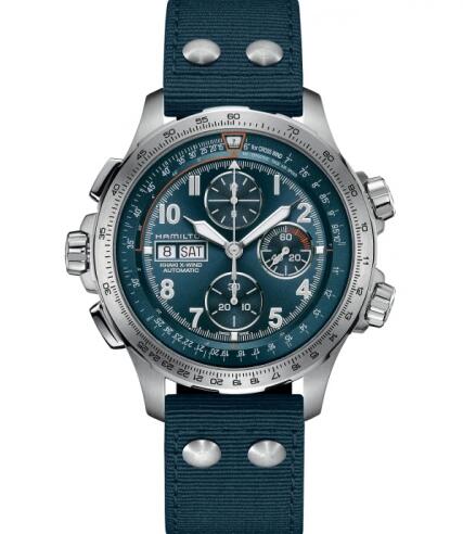 Hamilton Khaki Aviation X Wind Day Date Auto Chrono Blue Canvas Replica Watch H77906940