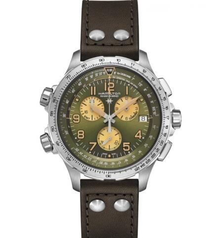Replica Hamilton Khaki Aviation X-Wind GMT Chrono Quartz Stainless Steel Green Watch H77932560
