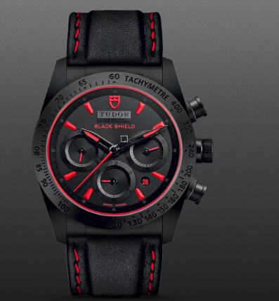 Tudor Fastrider Black Shield Ceramic Black-Red Leather Replica Watch 42000CR-0002