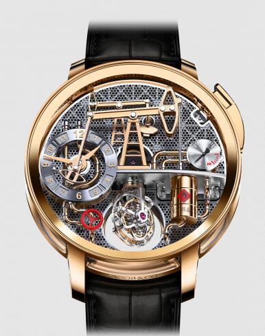 Jacob & Co Oil Pump Automaton Tourbillon Rose Gold Replica Watch OI100.40.AA.AA.A