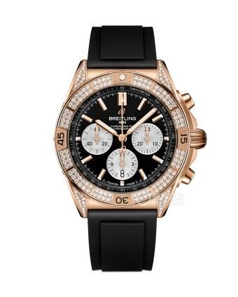 Breitling Chronomat B01 42 Red Gold Diamond Black Rubber Replica Watch RB0134721B1S1