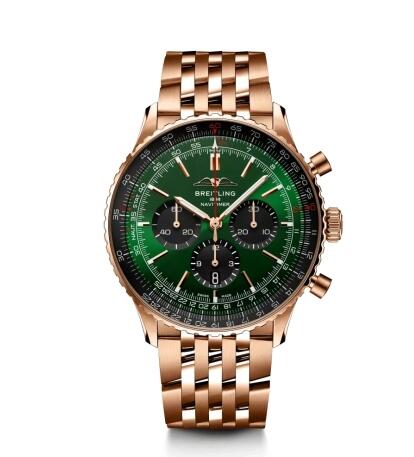 Breitling Navitimer B01 Chronograph 46 Red Gold Green Bracelet Replica Watch RB0137241L1R1