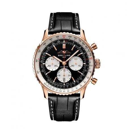 2022 Breitling Navitimer B01 Chronograph 43 Red Gold Black Alligator Folding Replica Watch RB0138211B1P1