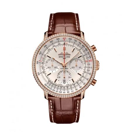 Breitling Navitimer B01 Chronograph 41 Red Gold Diamond White Alligator Replica Watch RB0139631G1P1